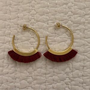 Madewell Gold and Burgundy Fringe Hoop Earrings